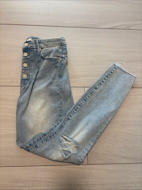 MOTHER Light Blue Skinny Jeans with Button Fly